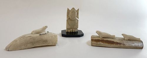 3 Vintage Eskimo Carved bone Sculptures