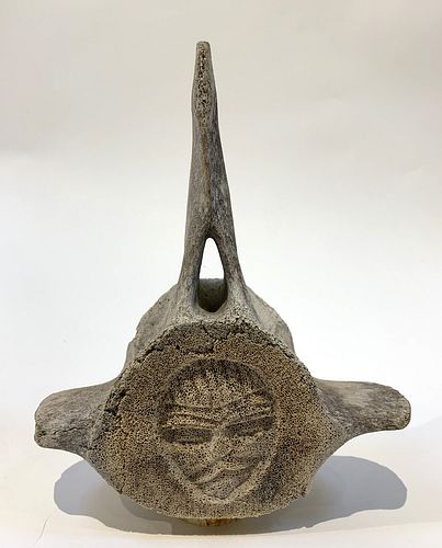 Carved Whalebone Vertebra with Face