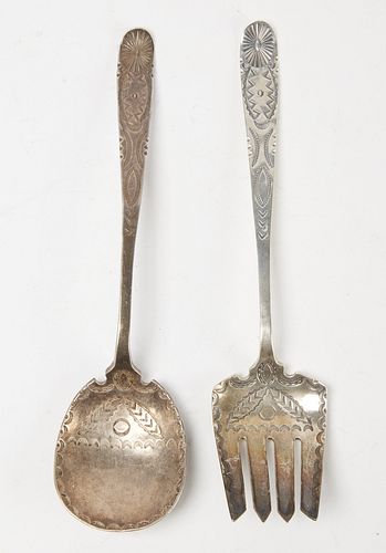 Two Matching Navajo Silver Serving Utensils