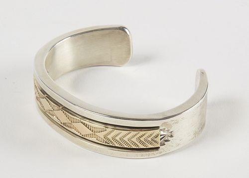 Native American Silver & 14K Gold Bracelet