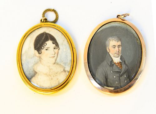 Early Portraits of a Man and Woman set in 14K Gold