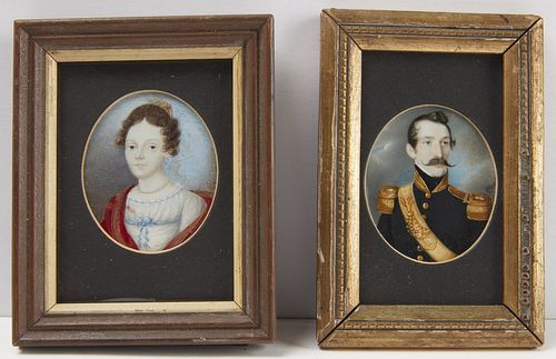Military Officer & Wife Pair -miniature portraits