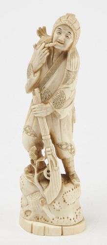 Japanese Carved Figure of a Hunter 19th century