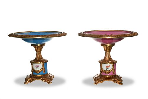 Pair of Sevres Porcelain and Gilt Bronze Tazzas
