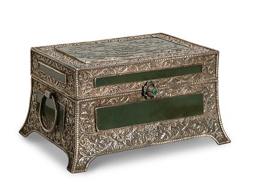 Mughal-Style Silver Box with Jade Panels