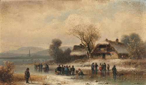 Franz Doll (German, 1899-1982)      ...am Waginger See / A Winter View with Figures