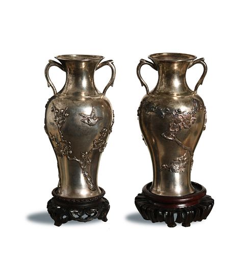 Ning Zhao Ji, 2 Export Silver Vases