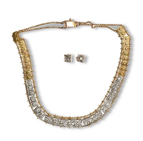 Necklace and Earrings, Platinum, 18K Gold and Diamond