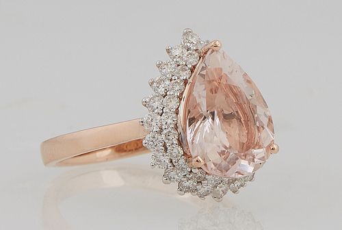 Lady's 14K Rose Gold Dinner Ring, with a pear shaped 3