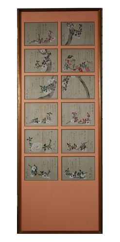 (12) Japanese Silk Painting Panels, Floral