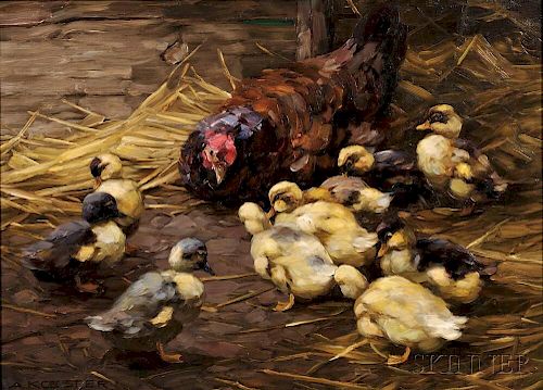 Alexander Max Koester (German, 1864-1932)      Ducklings with a Mother Hen