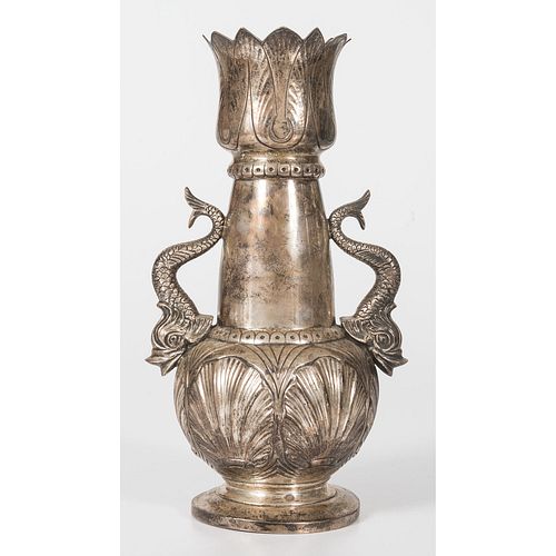 A Silver Vase with Dolphin Handles by Tuttle