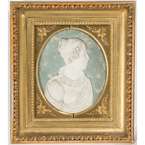 A Plaster Relief Portrait Plaque of a Woman