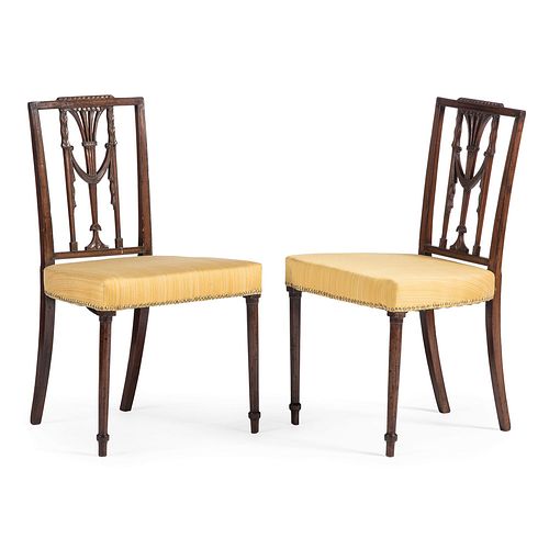 A Pair of Federal Carved and Inlaid Mahogany Side Chairs