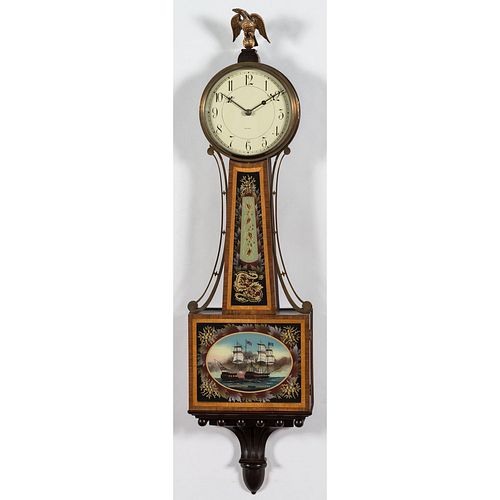 A Waltham Banjo Clock with Consitution & Guerriere Motif