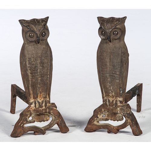 A Pair of Cast Iron Owl Andirons