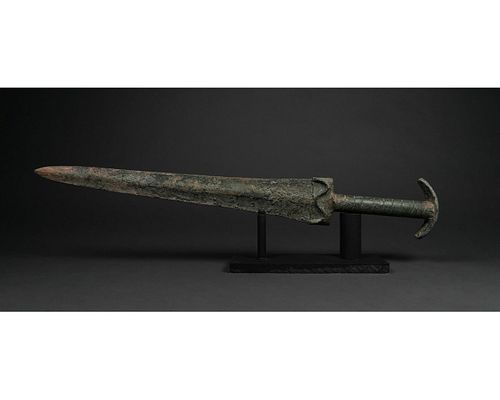 ANCIENT BRONZE SWORD WITH DECORATED HANDLE