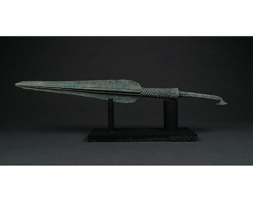 ANCIENT BRONZE SPEAR - LONG AND DECORATED
