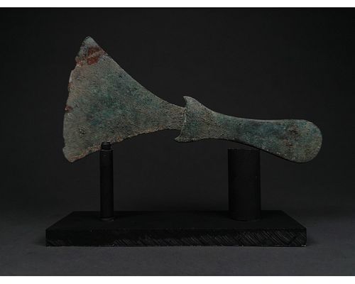 RARE BRONZE AGE FLAT AXE HEAD ON STAND