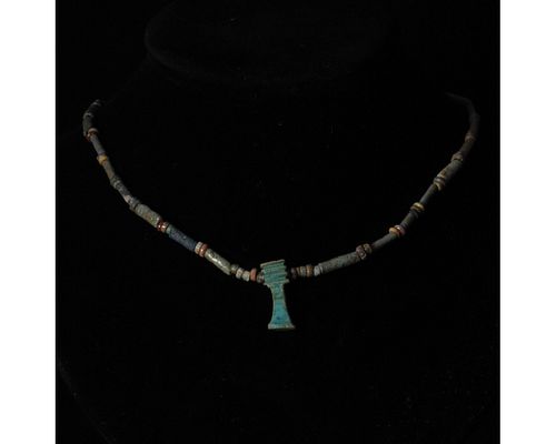 EGYPTIAN FAIENCE NECKLACE WITH DJED-PILLAR AMULET