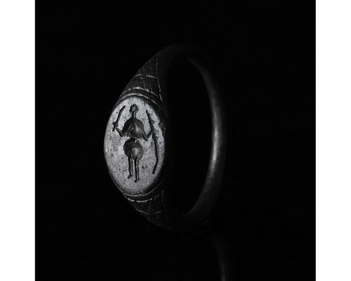 MEDIEVAL MIGRATION PERIOD RING WITH WARRIOR