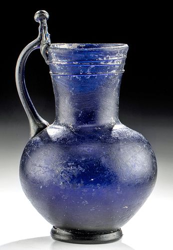 Gorgeous 9th C. Islamic Glass Pitcher Cobalt Blue