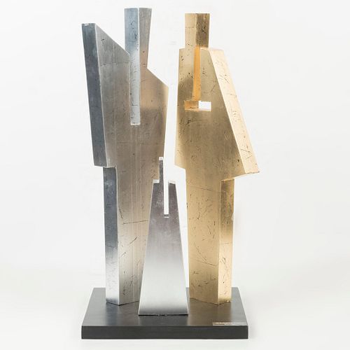 Alejandro Coeto (México, 1956- ) Sin título. En talla de madera. Con recubrimiento de hoja de oro y plata. Base de madera co...