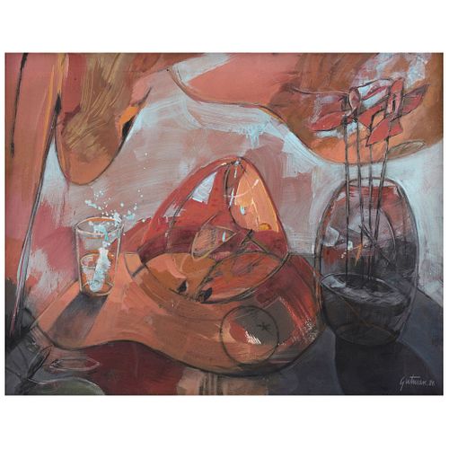 ÓSCAR GUTMAN. Composición en Homenaje a Francis Bacon. Firmado y fechado 86. Acrílico y pastel sobre tela. 70 x 90 cm
