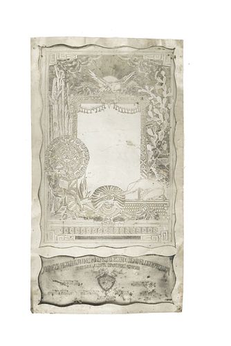 Portada / Placa Conmemorativa. México, Primera Mitad del Siglo XX. Grabado en metal, 52 x 29 cm.
