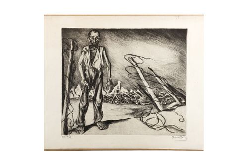Isaac Friedlander. "Whither". Grabado en aguafuerte 27.7 x 32.5 cm., firmado a lápiz, ca. 1945.