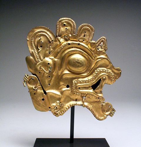 La Tolita 22K Gold Ornament, Jaguar / Harpy Eagle Head