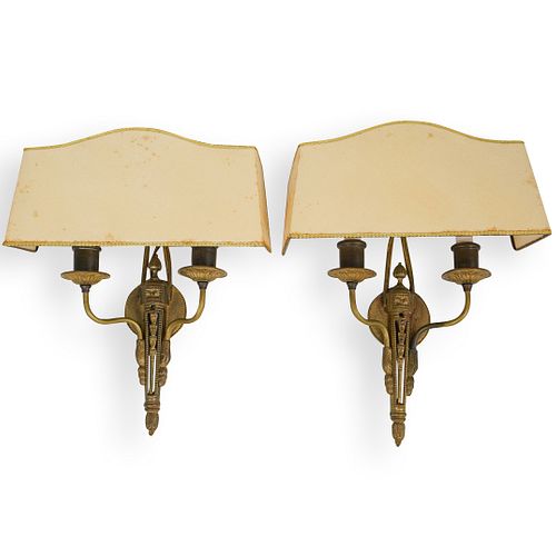 Pair Of Bronze Two Light Wall Sconces