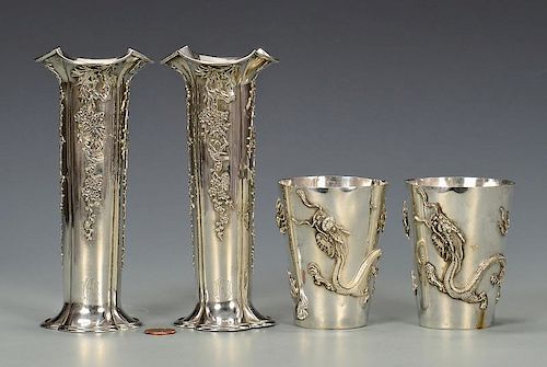 Chinese Export Silver Vases, Cups