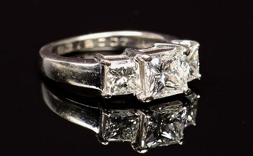 14k 3-stone Princess cut dia ring, GIA Report