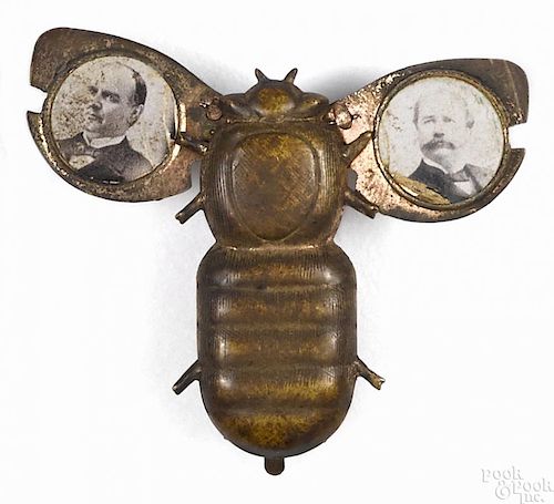 William McKinley & Garret Hobart mechanical bug political pin, 1 1/4'' l.