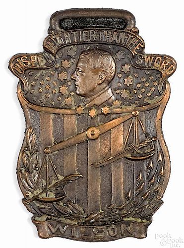 Woodrow Wilson watch fob, inscribed His Pen Mightier Than the Sword, 1 3/4'' h.