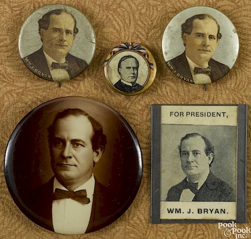 Four William Jennings Bryan political buttons, largest - 2 1/4'' dia.