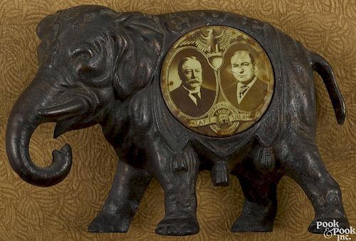 William Taft & James Sherman cast iron political GOP elephant, 4 1/2'' h.