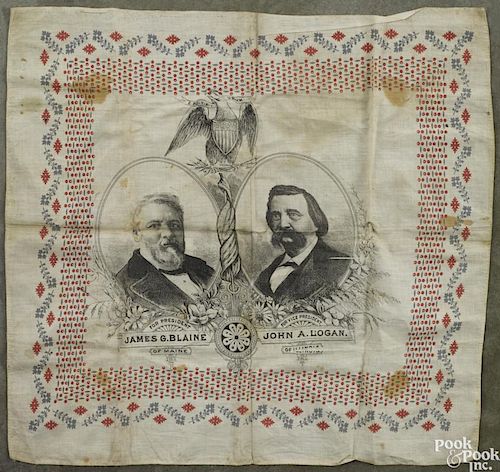 James Blaine & John Logan presidential handkerchief, 20'' square.