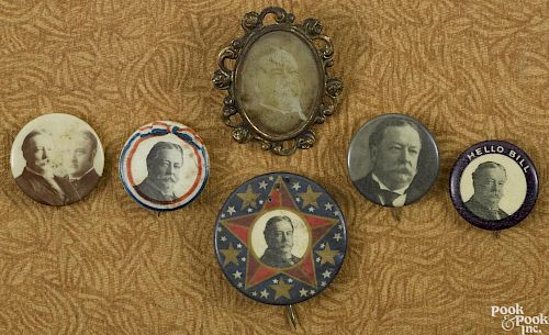 Six William Howard Taft political buttons, largest - 1 1/4'' dia.