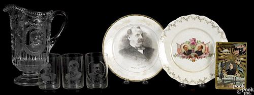 Group of political items, to include a William McKinley etched glass, Admiral Dewey etched glass