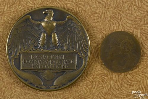 Two 1904 St. Louis Exposition medals, 2 1/2'' dia. and 1 1/4'' dia.