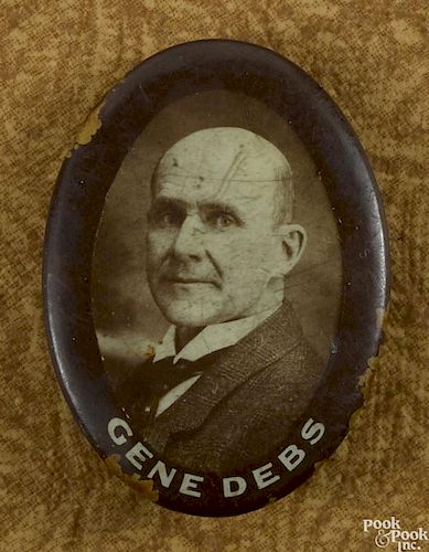 Gene Debs political portrait pin, 1 1/8'' h.