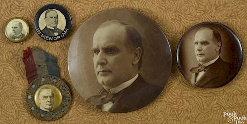 Five William McKinley political buttons, largest - 3 1/4'' dia.