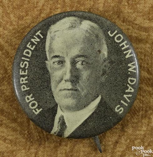John W. Davis presidential political pinback, 7/8'' dia.