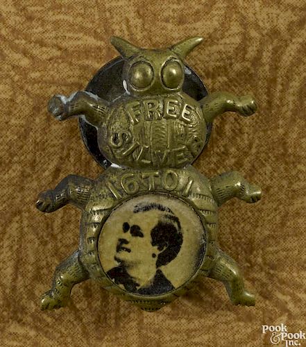 William Jennings Bryan, political bug button, inscribed Free Silver 16 to 1, 1 1/8'' h.