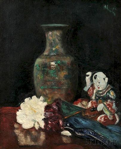 George Leslie Hunter (Scottish/American, 1877-1931)      Still Life with Japanese Porcelain Figure and Canton Vase