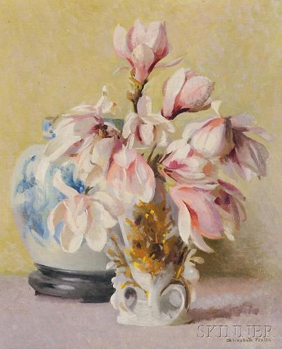 Elizabeth Vaughan Okie Paxton (American, 1877-1971)      Magnolias in a White Vase with Ginger Jar