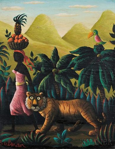 Orville Bulman (American, 1904-1978)      Woman Walking Beside a Tiger