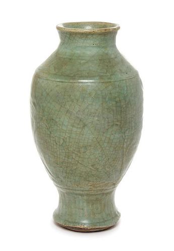 A Longquan Celadon Glazed Vase Height 12 1/4 inches.